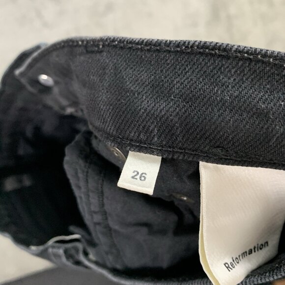 Reformation Jeans Women 26x27” Argentine Black Skinny Raw Hem Stretch Button Fly - Picture 10 of 16